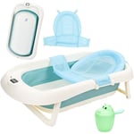 Hengda Baignoire Bébé Pliable Baignoire Bébé Ergonomique avec Pieds Antidérapants pour Bébés et Nouveau-nés (Vert + Coussin de bain)