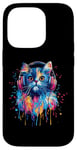 Coque pour iPhone 14 Pro Persian Cat Lovers Pop Art Casque audio amusant chat persan