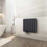 EMKE Radiateur horizontal ovale, 550 x 580 mm, anthracite, design à double couche, petit radiateur tubulaire avec raccord latéral pour eau chaude