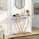 Design In - Table Console Table d'Entrée Étroite en Faux Marbre avec Cadre Géométrique en avec Dispositif Anti-basculement Blanc et Or CW55385