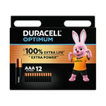 Duracell Optimum AAA Batteries (12 pack) - Alkaline Batteries 1.5V - Up To 100% Extra Life or Extra Power - Meets Demands Of Modern Devices - 100% Recyclable, 0% Plastic Packaging - LR03 MX2400