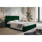 Lit adulte Chesterfield 180x200 Furis - Tiroir de Lit, Tissu Velours, Sommier à Latte - Glamour Lit Double Chambre à coucher (Vert - Kronos 19)