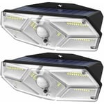 Lot de 2 lampes solaires étanches à 104 led avec détecteur de mouvement 3 modes d'éclairage à énergie solaire 270 ° pour garage, jardin, allée, porte