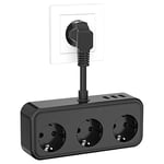 Multiprise avec USB, Multiprise électrique 3 Prise et 3 USB (5V/3.1A), Adaptateur de Prise 6 en 1 avec Câble Court de 0.1M, Prise de Distribution Rallonge Multiprise pour Bureau, Maison, Voyage, Noir