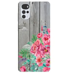 Coque pour Moto G22 bois gris fleur rose