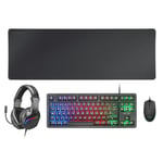 Ensemble Mars Gaming MCP-RGB3 Combo, Clavier FRGB, Souris RGB Flow 3200 DPI, Casque RGB et Tapis de souris XXL, Noir, Langue Espagnol