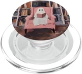 Cute Reading Ghost Pink Book Lover Bookish Library Art PopSockets PopGrip for MagSafe