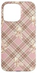 Coque pour iPhone 15 Pro Max Adorable ours en peluche Coquette Rose Plaid doux Fille Vintage