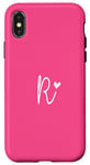 iPhone X/XS Minimalist Initial Letter R Heart Monogram Bright Hot Pink Case