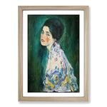 Big Box Art Portrait of A Lady by Gustav Klimt Framed Wall Art Picture Print Ready to Hang, Oak A2 (62 x 45 cm)