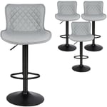 Lot de 4 Tabouret Bar，Chaise de Bar Pivotants avec Dossier, Tabourets de Bar Réglable en Cuir PU,pour Bar, îlot de Cuisine, Comptoir，Gris Clair