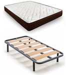 HOGAR24 ES Lit Complet, sommier à Lattes Larges + Matelas Dream Flex 15, avec Jeu de Pieds filetés de 25 cm, Dimensions : 90 x 190 cm