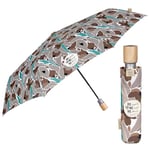 PERLETTI Parapluie Pliant Femme en Tissu Recyclé - Parapluie Automatique Ecologique en Bois non Traité - Parapluie Mini Pratique Portable - Parapluie Green Pliant Résistant au Vent (Feuilles Marron)