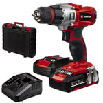 Einhell Perceuse Visseuse sans fil TE-CD 18/2 Li Kit Power X-Change (Li-ion, 18V, Couple 44 Nm) Livré avec 2 Batteries 1,5Ah et Chargeur