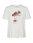 VERO MODA Women's Vmmackenzi S/S O-Neck T-Shirt JRS Btq, Snow White/Print: red face and Flower, M