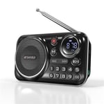 (Musta)FM-radio Bluetooth 5.0 -kaiutin Kannettava miniradio iäkkäille HiFi TF/USB MP3-soitin Tuki Tallennus kuulokkeet Toista