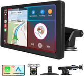 Portable Autoradio sans Fil Carplay & Android Auto,Radio Voiture avec écran Tactile 9 Pouces,Autoradio Bluetooth avec Caméra EQ FM Type-C/AUX/TF,Portable écran Carplay pour Véhicules(Q1676)