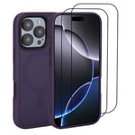 32nd Magnetic case cover for iPhone 16 Pro Max (6.9") Compatible with MagSafe + 2 Screen Protectors, Slim Back Shockproof Protective Phone Cover – Aubergine