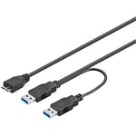 PremiumCord Câble d'alimentation USB 3.0 en Y, fiche Micro USB B vers 2 fiches USB A, câble de données SuperSpeed jusqu'à 5 Gbit/S, Couleur : Noir, Longueur : 0,3 m