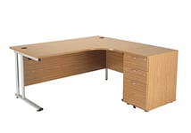 Office Hippo Heavy Duty Right Corner Radial Office Desk With 3 Drawer Desk High Storage, Home Office Desk, Filing, PC Desk For Office or Home, 5 Yr Wty, MFC - Oak,Silver Desk Frame, 160cm x 160.4cm