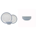 Denby 381048781 Elements 12 Piece Dinner Set, Blue & Elements Blue Pasta Bowls Set of 4