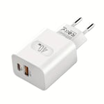 GEUMXL 40W Dubbel USB-C Väggladdare med PD 3.0 & QC 4.0, Snabbladdningsadapter, Universal Kompatibilitet för iPhone, Samsung [DB] White