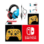 Manette filaire SWITCH Pokémon Pikachu Moods Officielle Nintendo avec Câble USB détachable + CASQUE SWITCH ROUGE ET BLEU