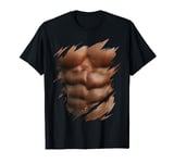 Mens Fake Muscle Torn Chest Six Pack Abs Bodybuilder T-Shirt