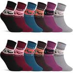 Libella 12 paires de d'hiver chaussettes pour femmes épaisses et thermiques Noël Chaussettes avec éponge intérieure Style vintage Chaussettes en coton chaudes en laine Colorées 92215 35 38