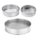 3-pack rostfritt stål mjölsiktar, fina nätsiktar, pulversiktar, bakverk, kök (40 mesh, 15 cm + 20 cm + 25 cm) Silver 20 x 20 x 4,5 cm Silver 20x20x4.5cm