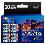 GPC Image 20-Pack Ink Cartridges Replacement for Canon PGI-570XL CLI-571XL Compatible with PIXMA MG5700 MG5750 MG5751 MG6850 MG6851 TS5050 TS5051 TS6050 MG6800 MG6850(PGBK Black Cyan Magenta Yellow)