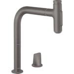 hansgrohe Select 2-Hole Kitchen Tap with Hose Box (Kitchen Tap 110° or 150° Pivoting, High Comfort Spout 200 mm with Extendable Shower, 2 Jet Types and sBox) Brushed Black Chrome