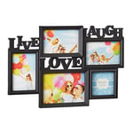 Relaxdays 10021999 Cadre photos pêle-mêle 5 photos Galerie mur cadre mural Live Love Laugh 3D 31 x 45,5 cm, noir