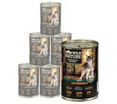 Dehner Wild Nature Nourriture pour Chien en sous-Bois, pâtée sans céréales/sans Sucre, pour Chiens Adultes, bœuf, Sanglier, Agneau, 6 boîtes de 400 g (2,4 kg)