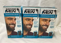 3 x JUST FOR MEN Brush In Colour  Moustache & Beard - M-45 DARK BROWN BLACK