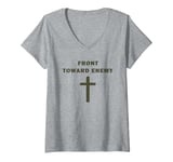 Womens Front Toward Enemy – Christian Faith Military Cross of Jesus V-Neck T-Shirt