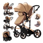 3 en 1 Poussette Combinée Poussette Canne Poussette Citadine Poussette Système de Voyage pour Bébé Landau Poussette Paysage Haute pour Bébé Inclinable Pliable Poussette Standard (588 Khaki New)