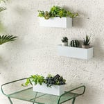 LaLaGreen Wall Planter - 3 Pack, 12 Inch Wall Hanging Plant Holders White, Large Long Rectangular Metal Wall Mounted Flower Pots, Window Sill Planter Box Fence Railings Floating Shelve Indoor Outdoor