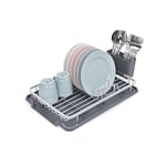 Amig - Ezzik Dish Rack | 41.7 x 28.7 x 6 cm | Aluminium and Plastic | Colour Grey | Dish Rack with Drip Tray and Cutlery Holder | Capacity for 8 Plates, Glasses and Cutlery