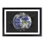 Big Box Art View of The Americas of Planet Earth Paint Splash Framed Wall Art Picture Print Ready to Hang, Black A2 (62 x 45 cm)