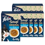 FELIX Soup Lot de 8 Paquets de Soupe pour Chat avec Morceaux délicats, variété de goût provenant de l'eau, 8 x 6 sachets de 48 g