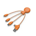 Xoopar Mr Bio Câble Multi USB 4en1 en Forme de Pieuvre Orange Chargeur Universel Conçu avec des Matériaux Respectueux de l’Environnement Prise USB Universel pour Smartphone