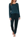 Vlazom Pyjama Femme Hiver Ensemble de Pyjama à Manches Longues Vêtements de Nuit à Carreaux avec Poches pour Noël，A-Bleu Marine，M