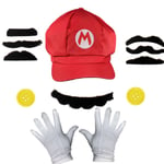 Super Mario Hat Cap 2 Vita Handskar 7 Skägg 2（M：Genomsnittligt barns han