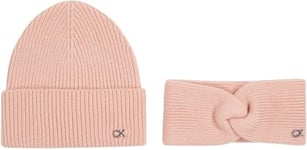 Calvin Klein Women’s CK Metal Beanie & Headband Gift Set, Pink (Petal Blush), One Size