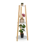 Relaxdays Support à Plantes, 3 Niveaux, Rond, intérieur, Bambou, MDF, H x D : 98 x 35 cm, étagères Fleurs, Blanc-Nature