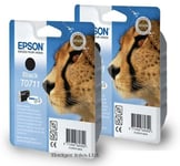 T0711 x2 Black Epson Original Printer Ink Cartridges Cheetah Ink C13T07114010