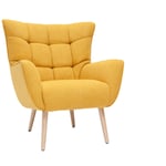 Fauteuil scandinave en tissu effet velours jaune moutarde et bois clair avery