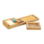 Relaxdays Bamboo Pen Holder, 3-Piece Desk Organiser, Pen & Note Holder, HWD 3.8 x 31 x 9 cm, Natural