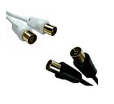 Black/White Coaxial TV Aerial Cable RF Extension Lead Digital Male to Female 2m 